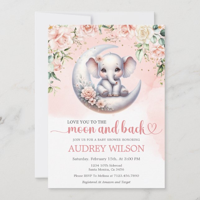 Invitation Elephant Baby shower Vous Aimez À La Lune Et À L'A (Devant)