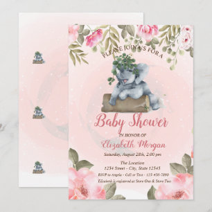 Invitation Eléphant Bébé mignon, Baby shower Floral