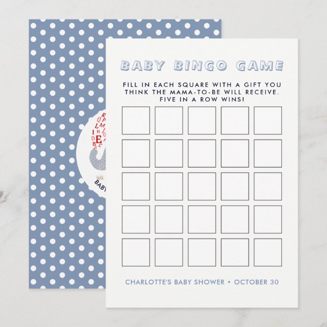 Invitation Eléphant bleu Whimsy | Baby shower Jeu de Bingo (Devant / Derrière)