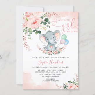 Invitation Eléphant Blush rose Doux Petit Baby shower fille