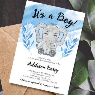 Invitation Elephant C'est un Baby shower bleu garçon