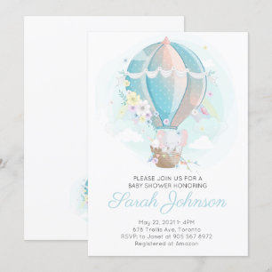 Invitation Elephant dans le Baby shower à ballon à air chaud 