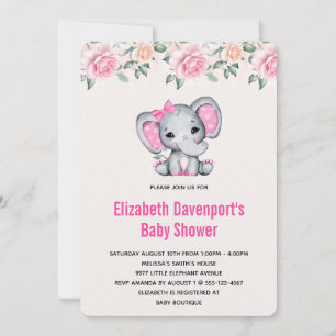 Invitation Eléphant de bébé rose et Baby shower frontalier Ro