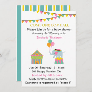 Invitation Eléphant de cirque avec Baby shower de banting