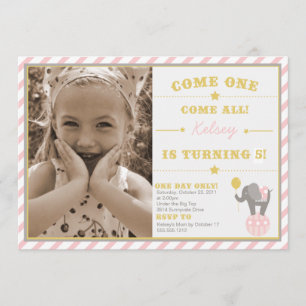 Invitation Eléphant de cirque Vintage - 5e anniversaire