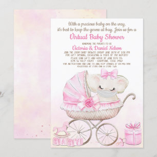 Invitation Eléphant de petite fille avec Baby shower de zoom 
