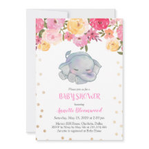 Eléphant dormant mignon Baby shower floral rose