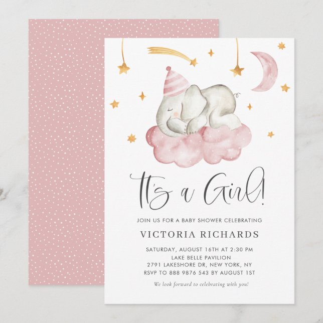 Invitation Eléphant dormant mignon C'est un Baby shower de fi (Devant / Derrière)