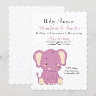 Invitation Eléphant fille rose mignonne Baby shower simple