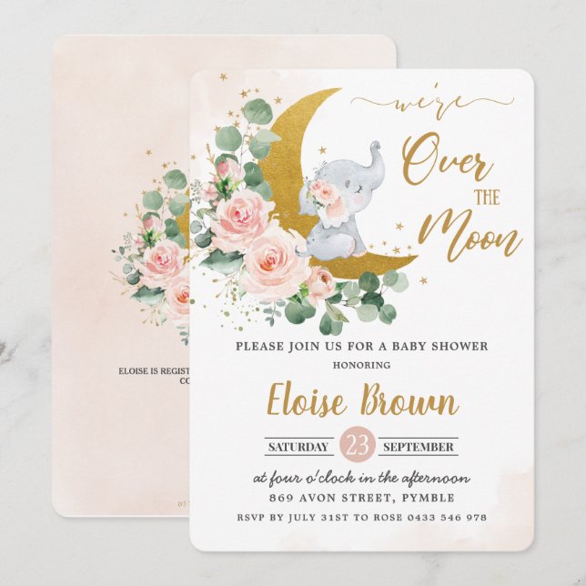 Invitation Eléphant floral clair au-dessus du Baby shower de  (Devant / Derrière)