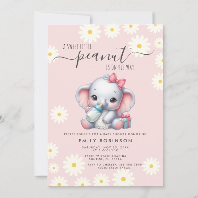 Invitation Eléphant Floral De Faisée Avec Baby shower Lait (Devant)