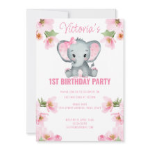 Eléphant floral rose 1er anniversaire