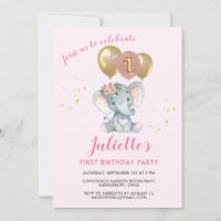 Eléphant floral rose mignon Premier anniversaire f
