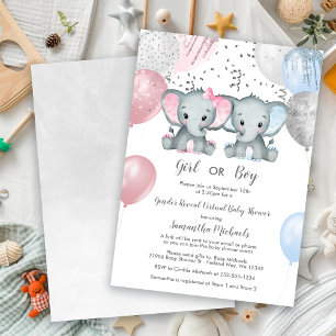 Invitation Eléphant Genre Révéler Balloon Baby shower virtuel