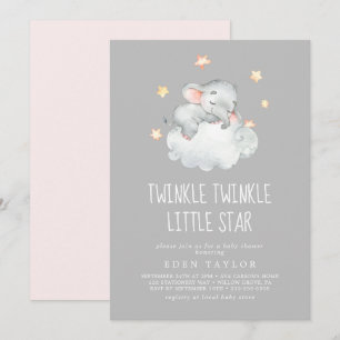 Invitation Eléphant Girl   Grey Twinkle Twinkle Little Star