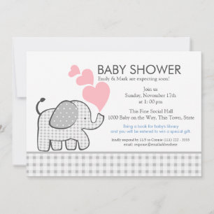 Invitation Elephant Grey En vichy Baby shower