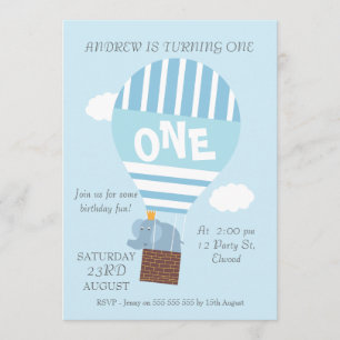 Invitation Elephant Hot Air Balloon 1er anniversaire Invitati