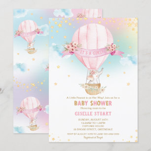 Invitation Elephant Hot Air Balloon Baby shower Girl