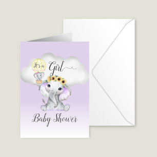 Invitation Elephant Hot Air Balloon Girl Baby shower   Violet