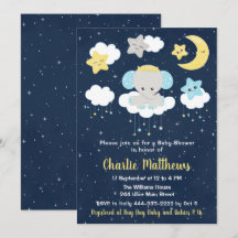 Eléphant Jaune et Baby shower bleu marine