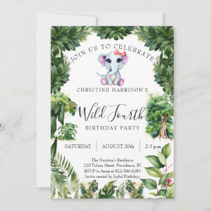 Invitation Éléphant Jungle Sauvage Quatrième Anniversaire Fil