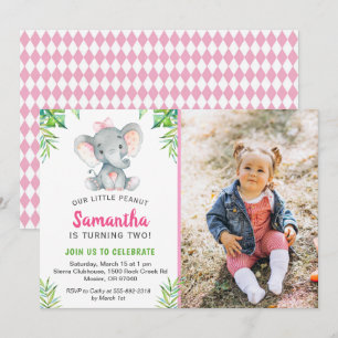 Invitation Elephant Little Peanut Girl Birthday Party Photo
