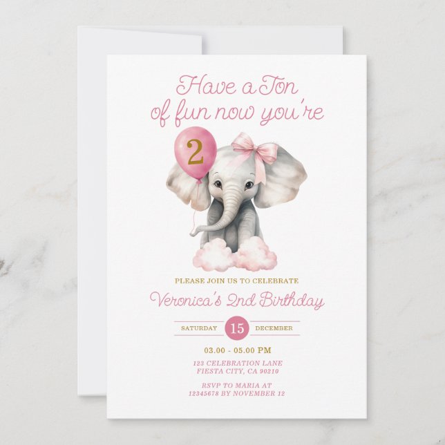 Invitation Elephant maintenant votre 2e cravate de balloon d' (Devant)