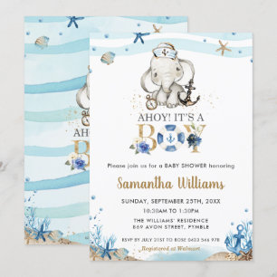 Invitation Eléphant marin mignon Ahoy C'est un Baby shower ga
