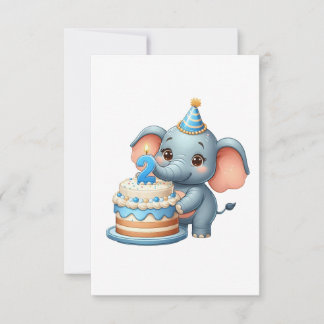 Invitation Éléphant Mignon 2ème Anniversaire
