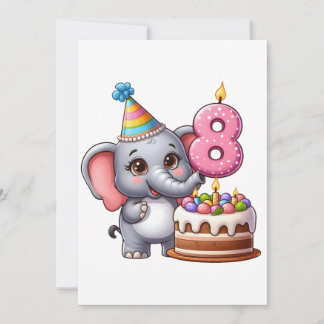 Invitation Éléphant Mignon 8ème Anniversaire