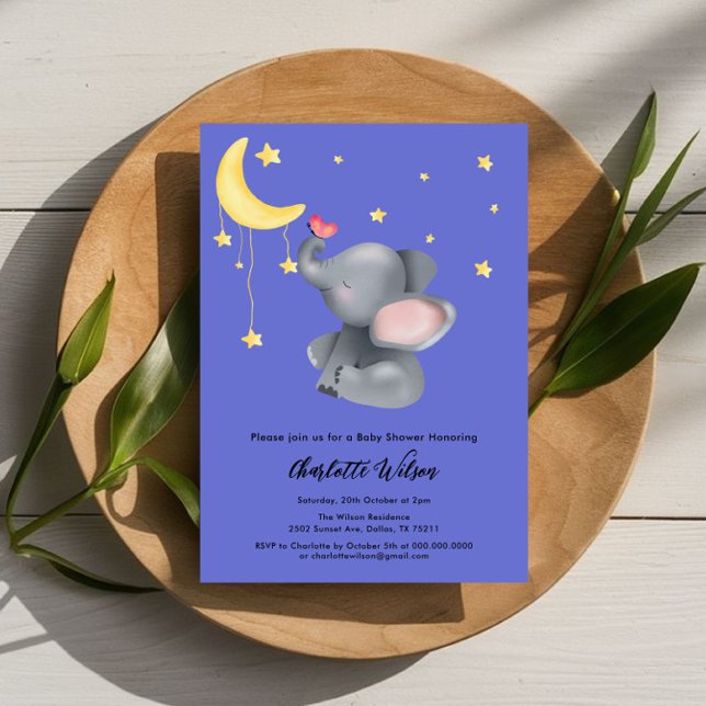 Invitation Eléphant mignon avec petit Baby shower papillon (Créateur téléchargé)