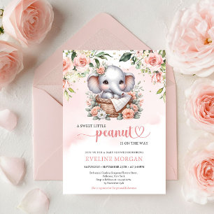 Invitation Éléphant mignon bohème roses blush petite cacahuèt