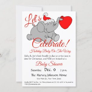 Invitation Eléphant mignon, chapeau rouge et Baby shower grou