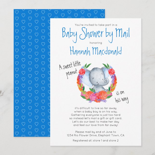 Invitation Eléphant mignon dans le Baby shower Garland Boy pa (Devant / Derrière)