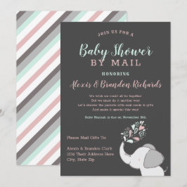 Invitation Eléphant mignon en rose et Baby shower de menthe p