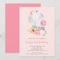 Eléphant mignon Rose fille 1er anniversaire