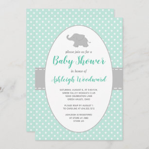 Invitation Eléphant Mint vert Polka Baby shower point