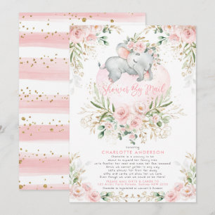 Invitation Eléphant Or Blush Feminine Baby shower Par Mail