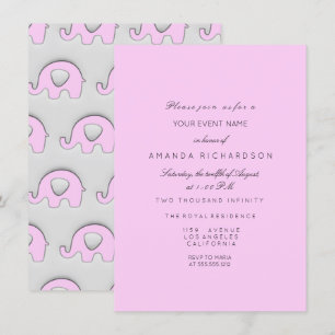 Invitation Eléphant Parties scintillant Baby shower fille gri