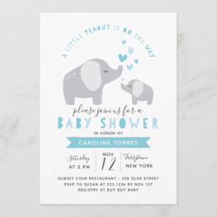 Invitation Eléphant Petit Arachide   BABY SHOWER   Bleu