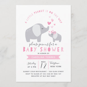Invitation Eléphant Petit Arachide   BABY SHOWER   Rose