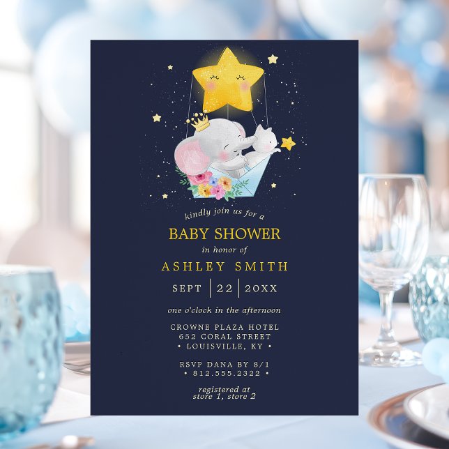 Invitation Elephant Prince Stars Marine Boy Baby shower (Créateur téléchargé)