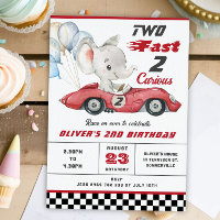 Elephant Red Race Car Deux Fast 2e Anniversaire