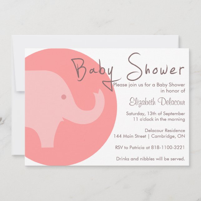 Invitation Eléphant rose C'est une fille Baby shower Invitati (Devant)