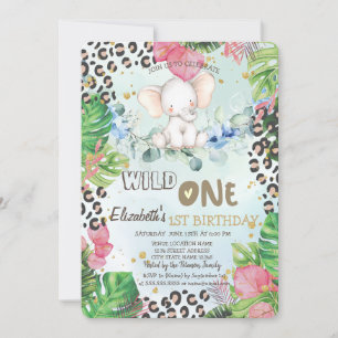 Invitation Elephant Rose Palm Feuilles 1er
