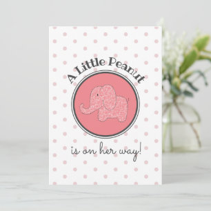 Invitation Eléphant rose petits points d'arachide bébé fille 