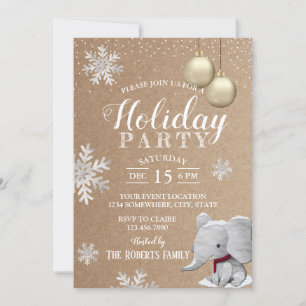 Invitation Elephant Russe Snowflakes d'hiver Fête