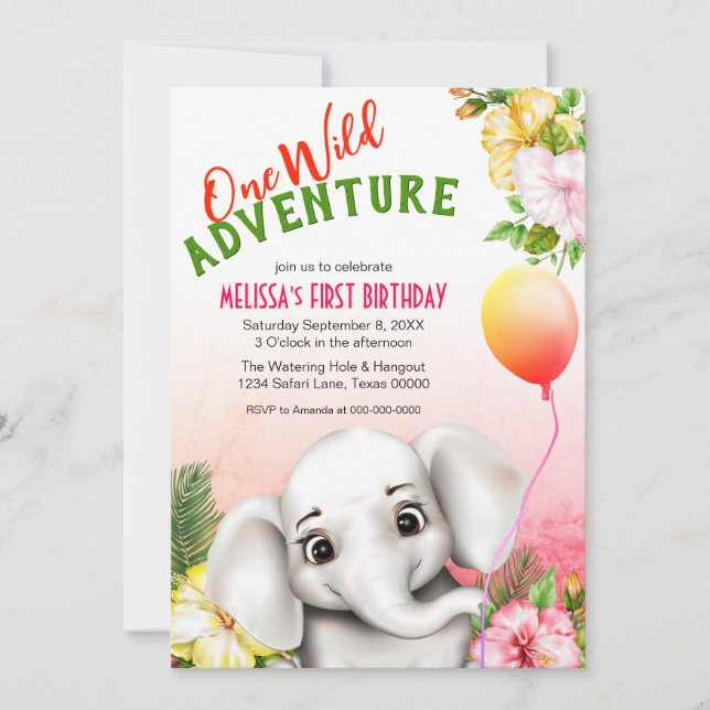 Invitation Elephant Safari Tropical Jungle fête d'anniversair (Devant)