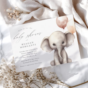 Invitation Eléphant simple avec ballons Baby shower neutre