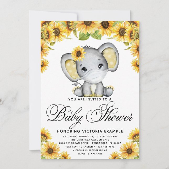 Invitation Eléphant Tournesol Avec Baby shower Masque (Devant)
